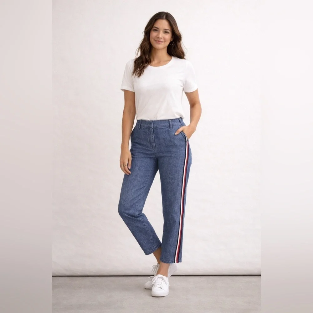Old Navy Pixie Ankle Pants Blue Side Stripe Stretch Career Size 10 - Picture 1 of 6